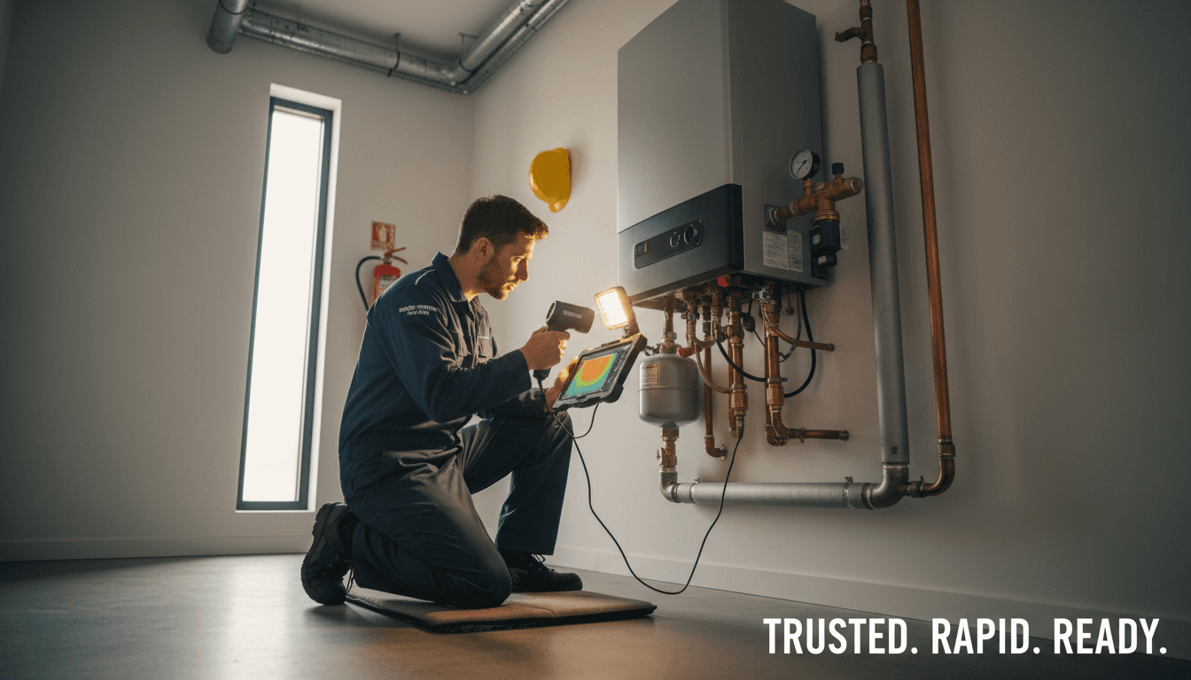 heating engineer rapidly responding to residential boiler emergency repair call in leicester home